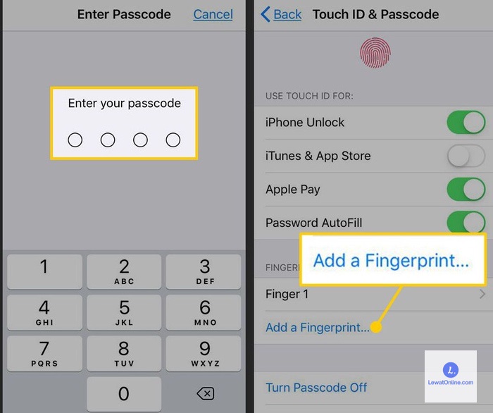 Cari Passcode & Touch ID dan aktifkan