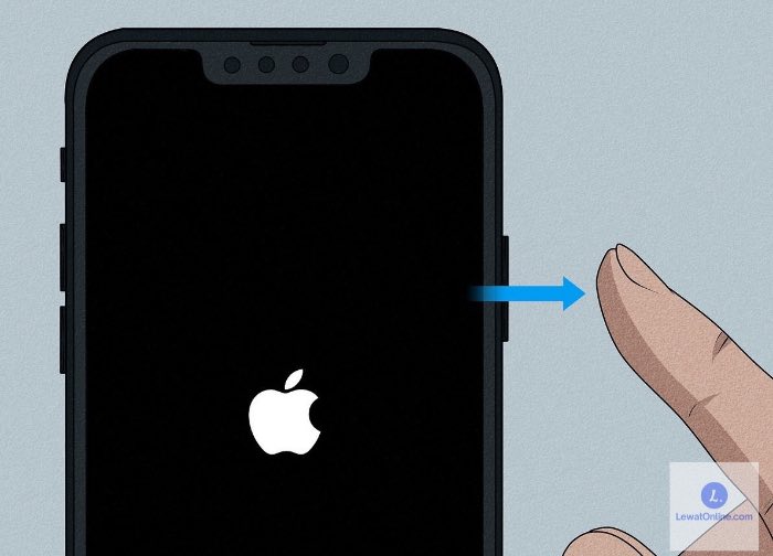 Cari tombol power lalu tekan serta tahan sampai muncul logo Apple pada layar ponsel