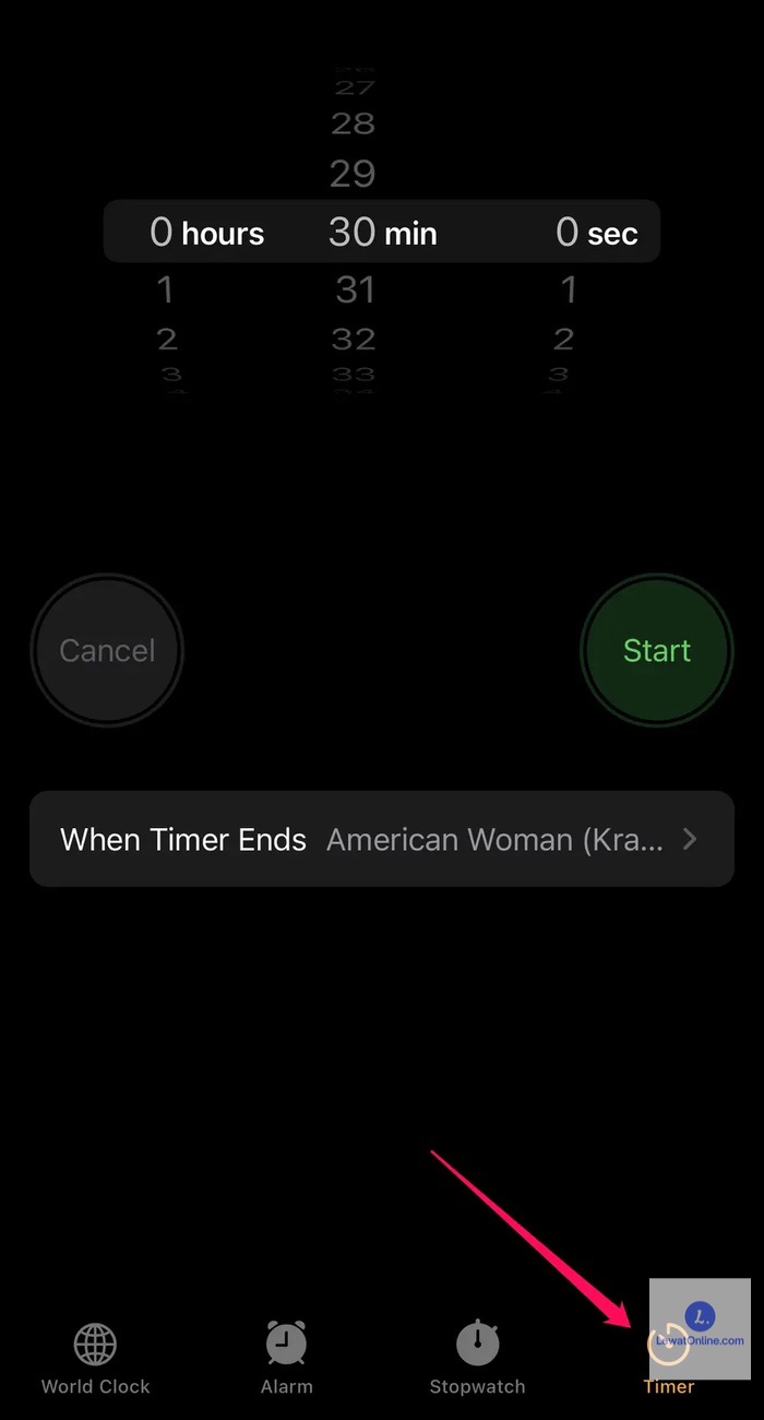 Dari halaman timer inilah silakan pilih when timer ends