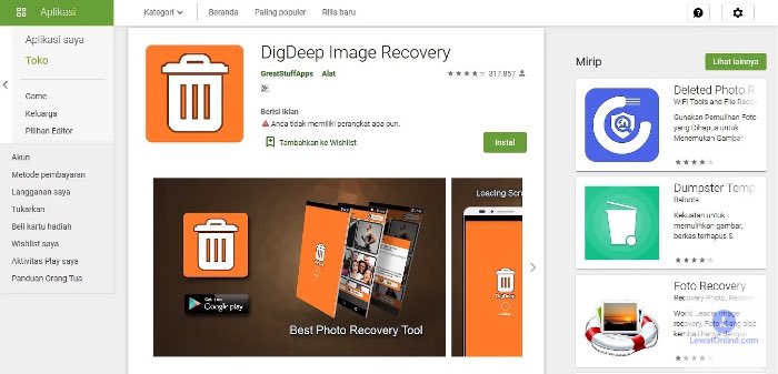 Kemudian install dan buka aplikasi DigDeep Image Recovery