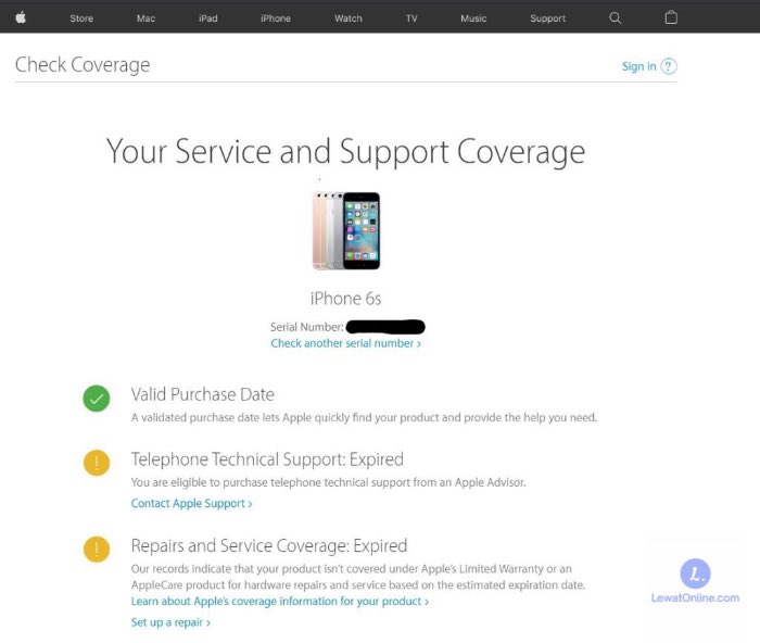 Pengguna akan mendapatkan banyak informasi Apple lainnya termasuk batas waktu garansi dari ponsel tersebut