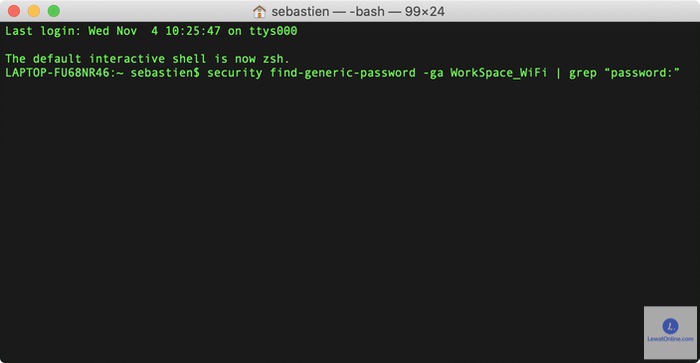 Disana, ketikkan security find generic password ga