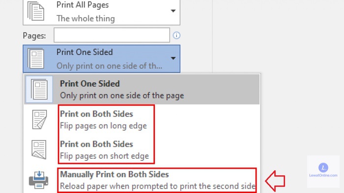 Lanjutkan memilih Manually Print on Both Sides