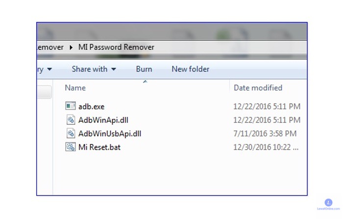 Silahkan buka Folder Hasil Ekstrak Mi Password Remover, pilih Mi Reset bat
