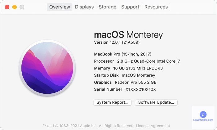 Terdapat tulisan “about this mac” silahkan ditekan