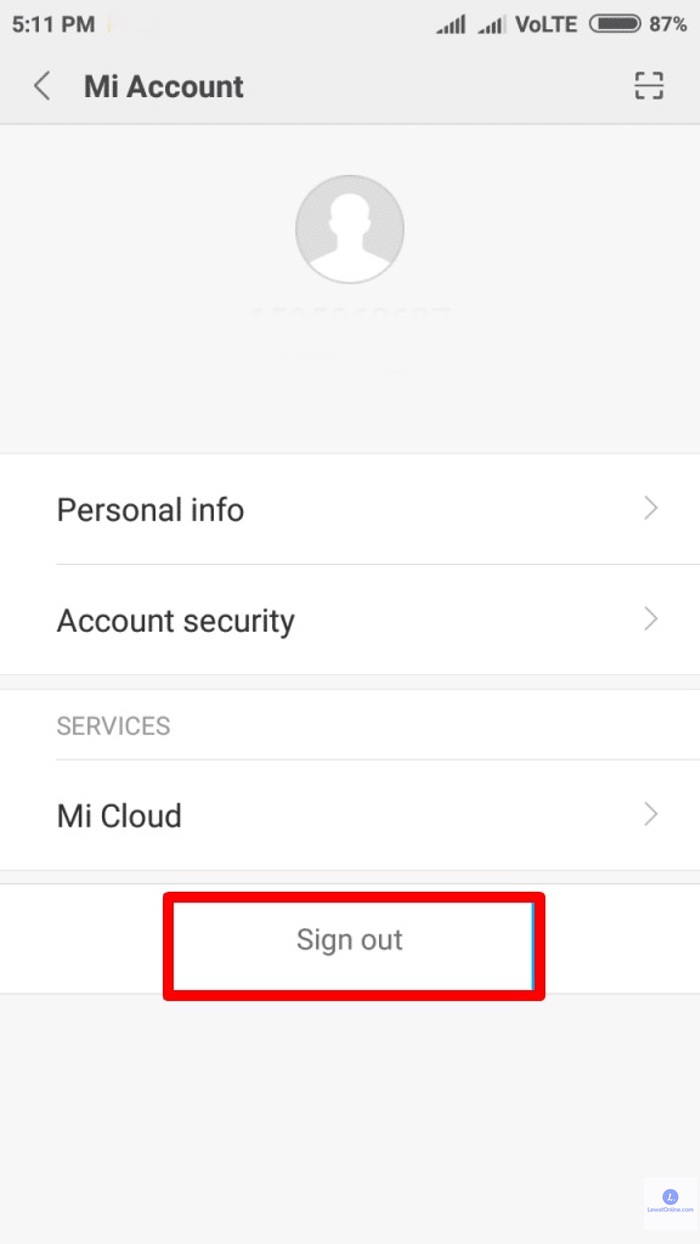 Hapus akun Mi dari HP dengan masuk ke menu setelan, pilih Mi Account, klik keluar atau sign out