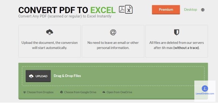 Selanjutnya, pilih dan upload file yang ingin dikonversi menjadi Excel