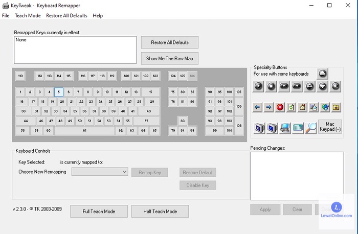 Setelah instal program KeyTweak. Pilih tombol yang ingin dinonaktifkan dari gambar keyboard